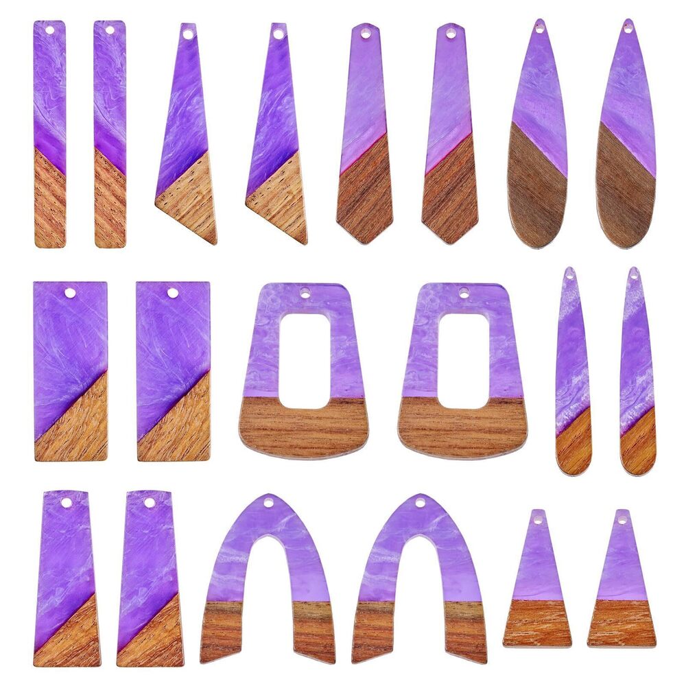 1432 20Pcs Wooden Resin Charms DIY Earrings Charms Geometric Wooden Boho